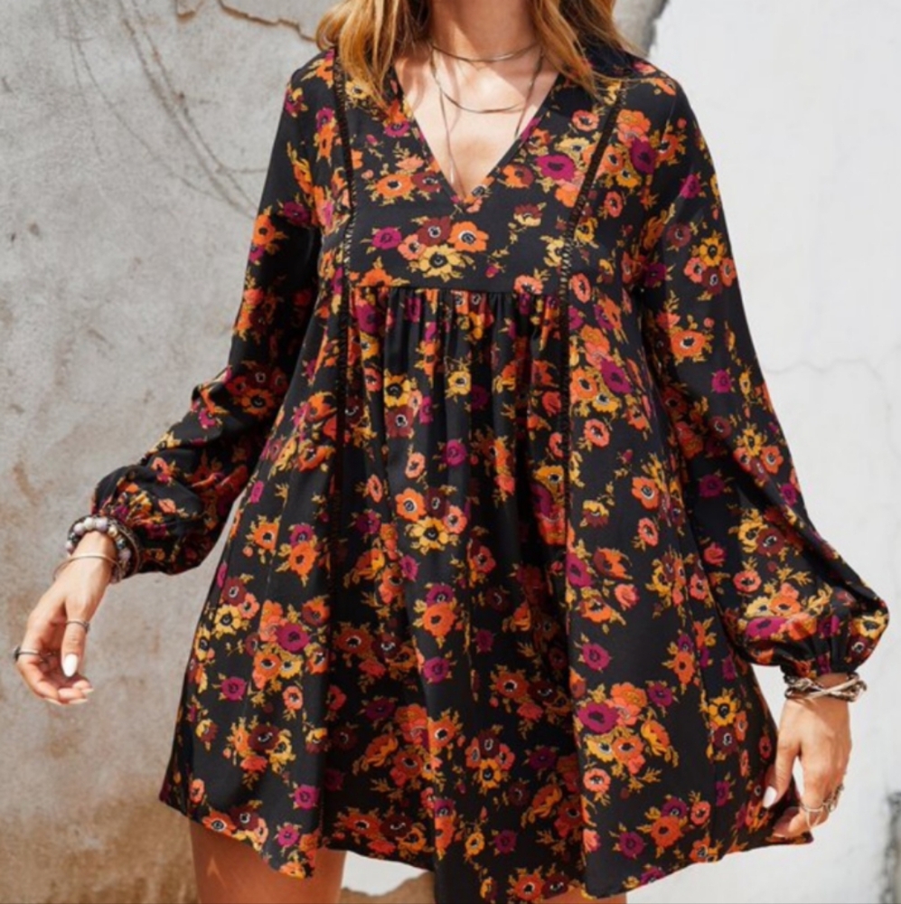 🦋 Rusttydustty Bohemian Floral Mini Dress•Small